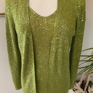 Donna Karan Collection Moss Green Sequin Sweater Ensemble